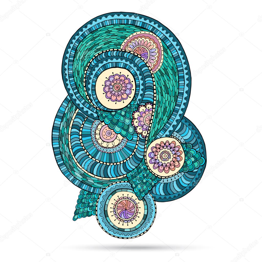 Henna Paisley Mehndi Doodles Abstract Floral Vector Design Element.