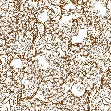 Meyve arka plan doodle. Çizgi film vektör meyve seamless modeli.