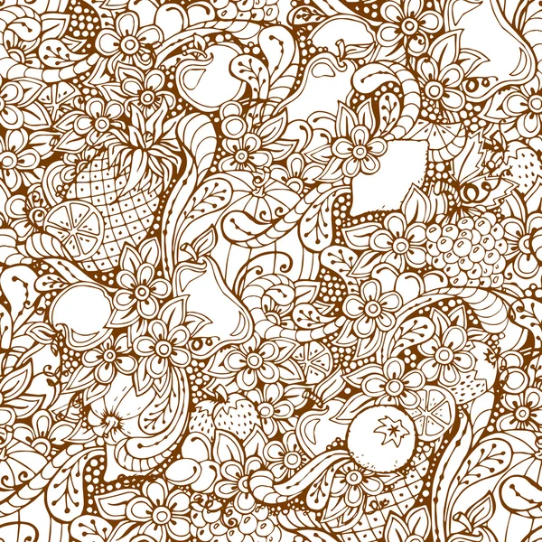 Frukter doodle bakgrund. Cartoon vektor frukter seamless mönster. — Stock vektor