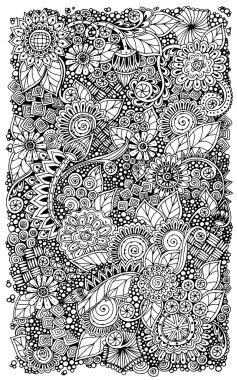 Etnik çiçek retro zentangle vektör arka plan deseni çemberde doodle.