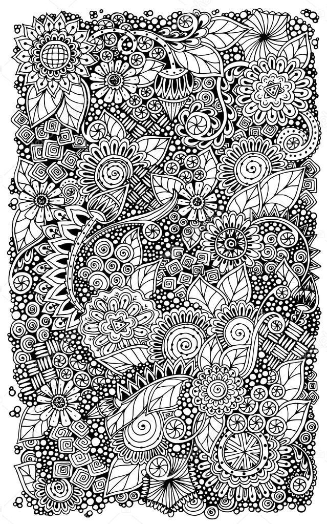 Ethnic floral retro zentangle doodle background pattern circle in vector.