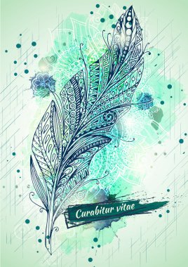 Vector template poster with watercolor paint and ink feather background. Abstract Aquarelle Background for Business Flyers, Posters and Placards. clipart