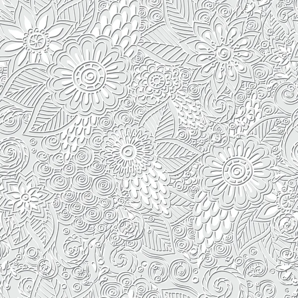 Inconsútil asiático étnico floral doodle negro y blanco fondo patrón — Vector de stock