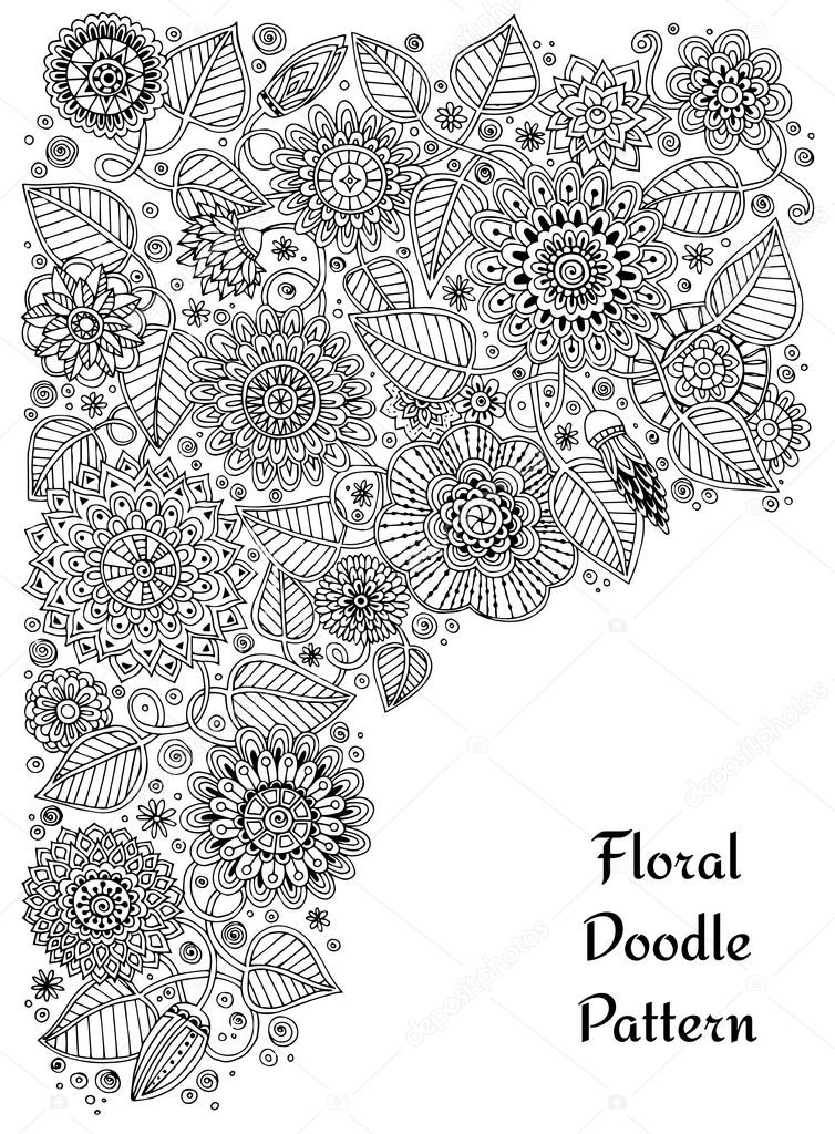 Ethnic floral zentangle, doodle background pattern circle in vector. Henna paisley mehndi doodles design tribal design element. Black and white pattern for coloring book for adults and kids.