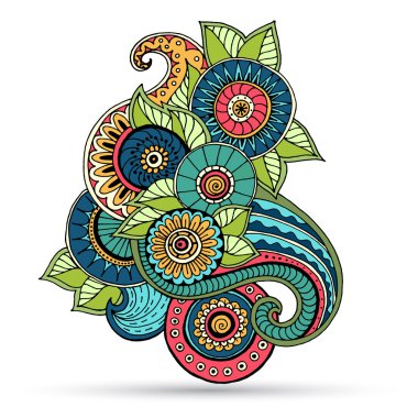 Çiçek zentangle, doodle desenli kına mehndi tasarım öğesi.