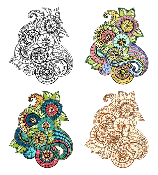 Zentángulo floral, doodle henna paisley mehndi elemento de diseño . — Vector de stock