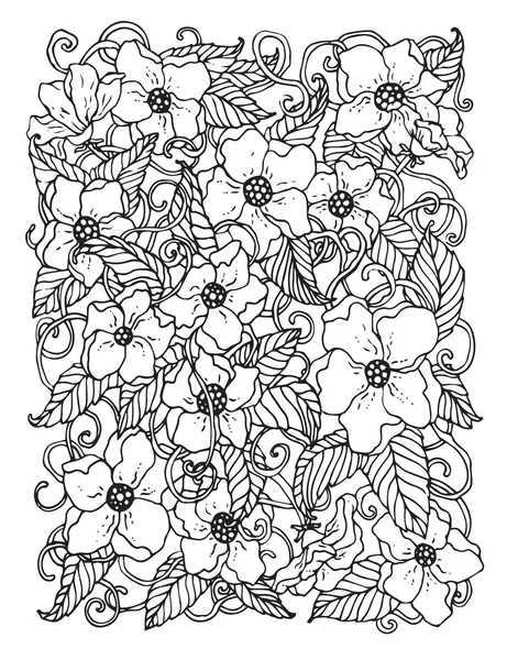 Doodle φόντο στο άνυσμα με doodles, λουλούδια και paisley. Εθνικές διαστρωματώσεις φορέα μπορεί να χρησιμοποιηθεί για την ταπετσαρία, γεμίσματα μοτίβων, χρωματισμός σελίδες και βιβλία για παιδιά και ενήλικες. Μαύρο και άσπρο. — Διανυσματικό Αρχείο