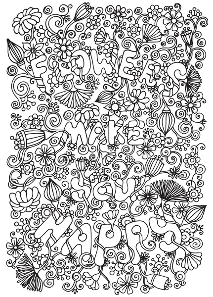 Doodle fondo en vector con garabatos, flores y paisley. Patrón étnico vectorial se puede utilizar para el papel pintado, relleno de patrones, libros para colorear y páginas para niños y adultos. Blanco y negro . — Archivo Imágenes Vectoriales