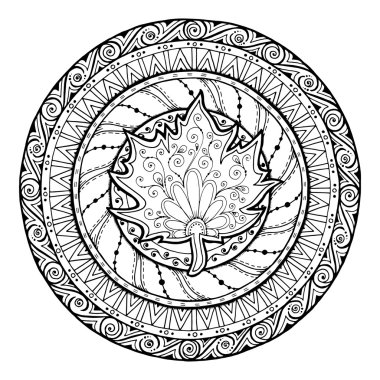 Sonbahar mandala. Akçaağaç yaprağı ile kabile doodle.