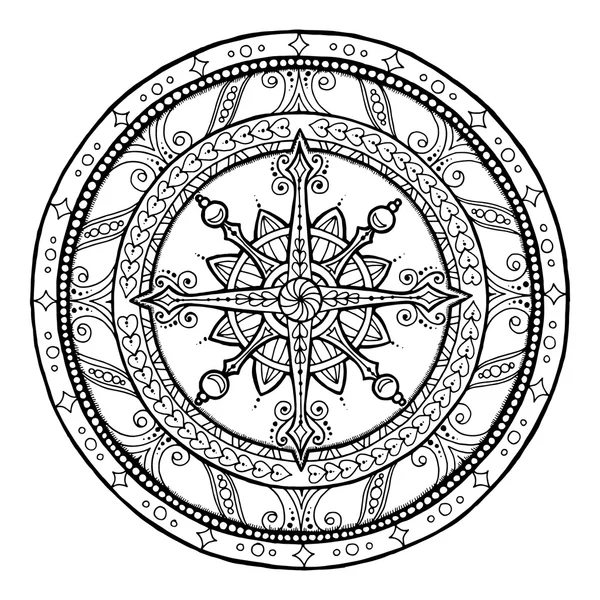 Doodle snowflake on ethnic christmas mandala. — Stock Vector