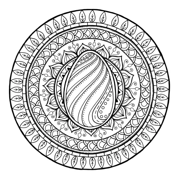 Circle tribal doodle mandala with easter egg. — Stock Vector