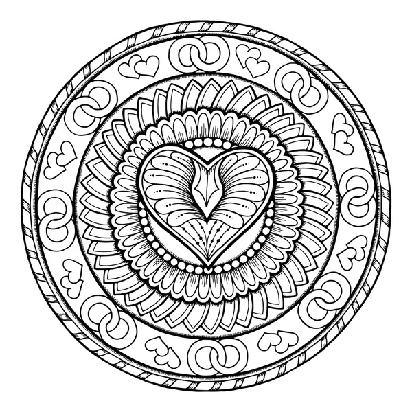 Cirkel tribal doodle ornament met liefde hart. — Stockvector