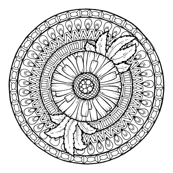 Círculo de verano garabato mandala floral . — Archivo Imágenes Vectoriales