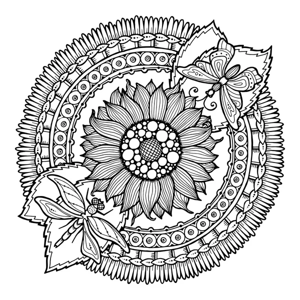 Cirkel zomer doodle bloem in mandala. — Stockvector