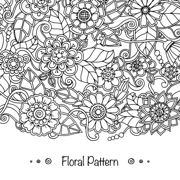 Doodle pattern with doodles, flowers and paisley.