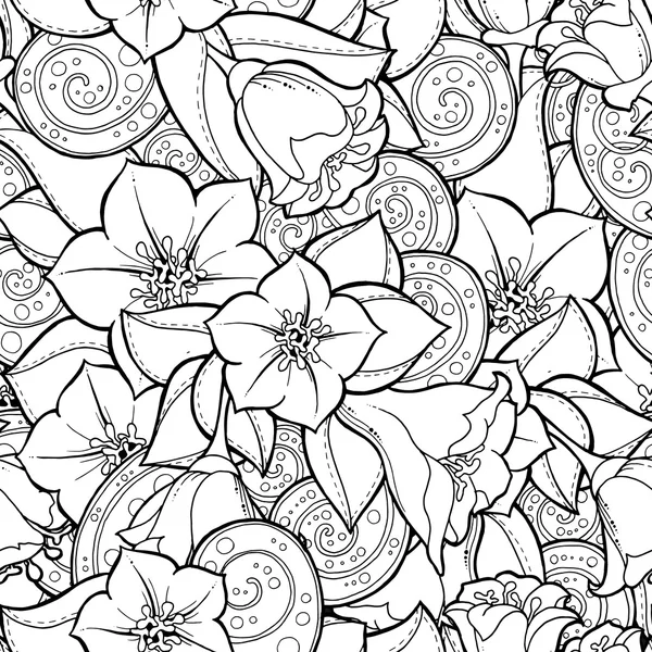 Sömlös bakgrund i vektor med doodles, blommor och paisley. — Stock vektor