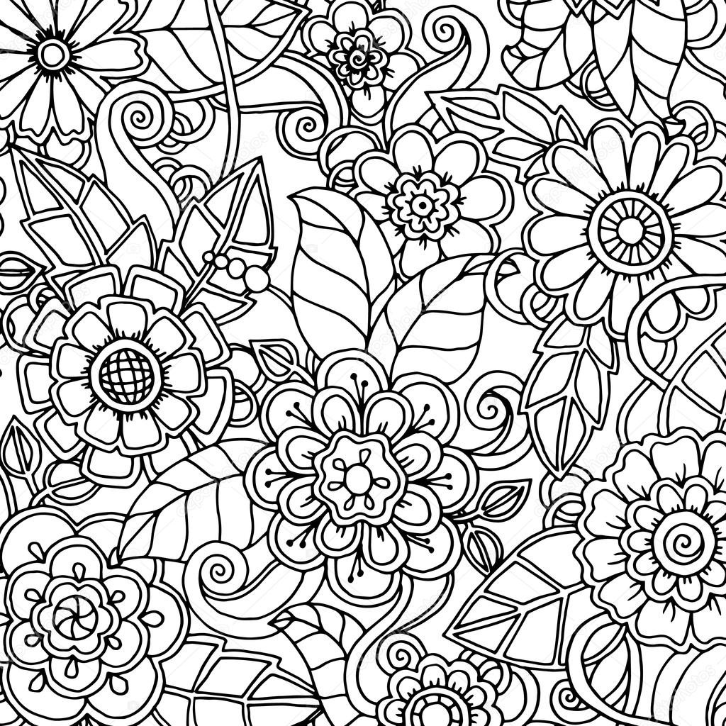 Doodle pattern with doodles, flowers and paisley.