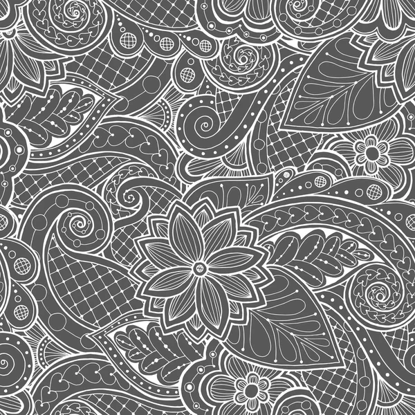 Doodle pattern with doodles, flowers and paisley. — Stock Vector