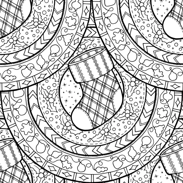 Seamless pattern with Christmas sock on mandala.