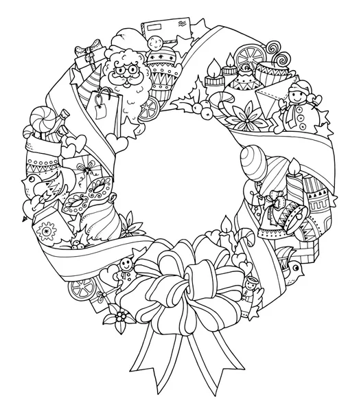 Adventskranz. Doodle Winter Kreis Muster. — Stockvektor