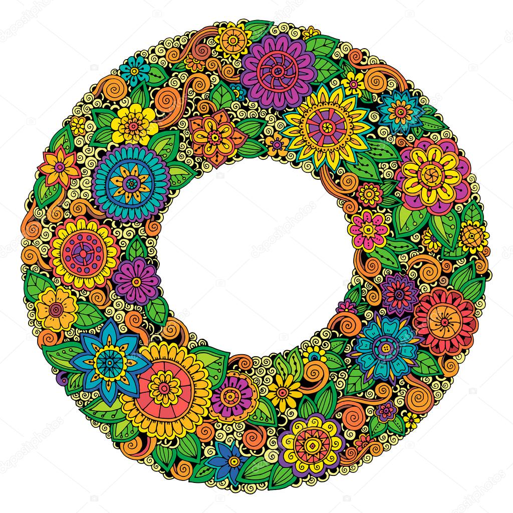 Circle flower ornament, ornamental round lace design. Floral mandala.