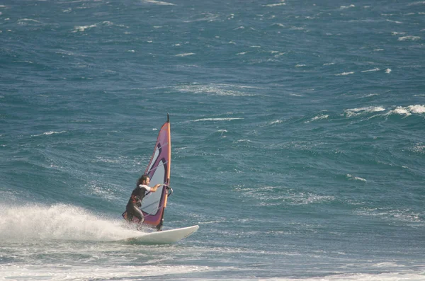 Windsurfer sailing in the coast of Arinaga. — Stock Photo, Image