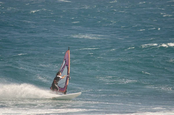 Windsurfer segeln an der Küste von Arinaga. — Stockfoto