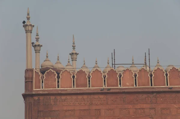 Torre Lado Fachada Principal Jama Masjid Velha Deli Deli Índia — Fotografia de Stock