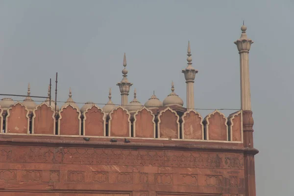 Torre Lado Fachada Principal Jama Masjid Velha Deli Deli Índia — Fotografia de Stock