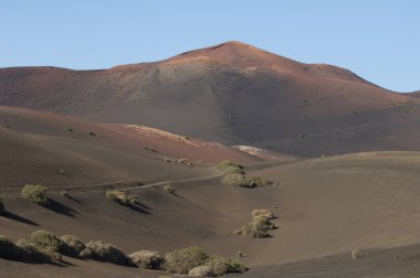 Timanfaya Ulusal Parkı 'ndaki volkanik manzara.