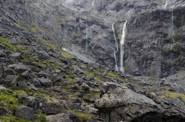 Fiordland Ulusal Parkı 'ndaki Şelaleler.