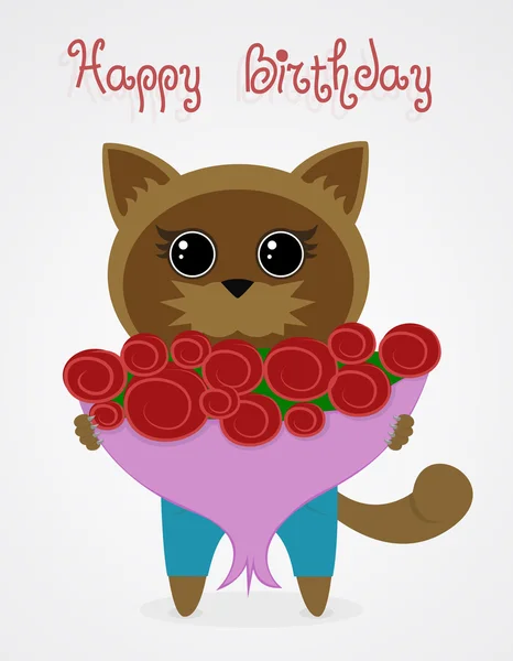 Cat with a bouquet of roses — Stock Vector