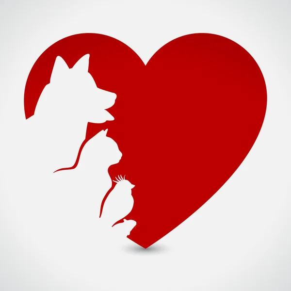 Gato y perro. Corazón rojo Vector De Stock