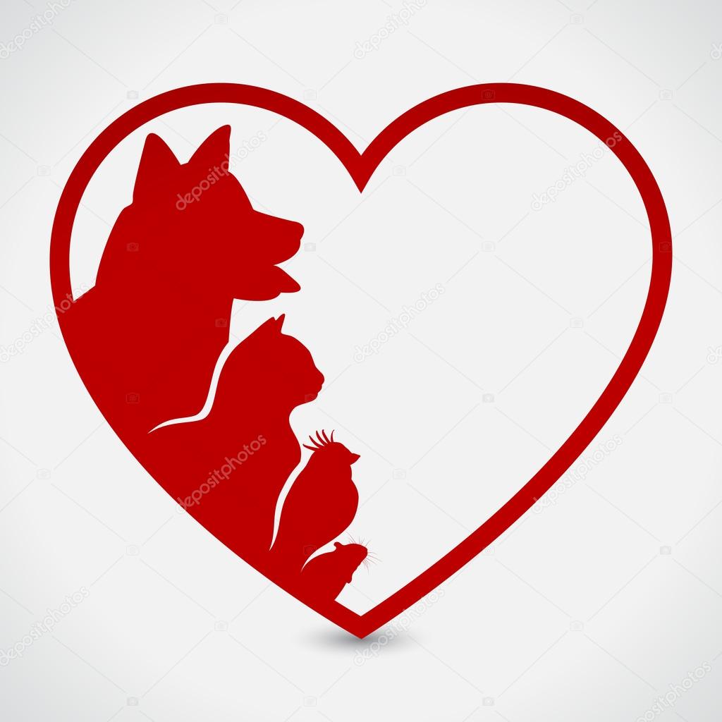 Cat and Dog. Red Heart