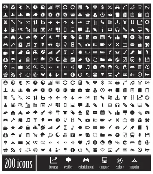 200 simgeler. iş, hava durumu, eğlence, bilgisayar, ekoloji, alışveriş