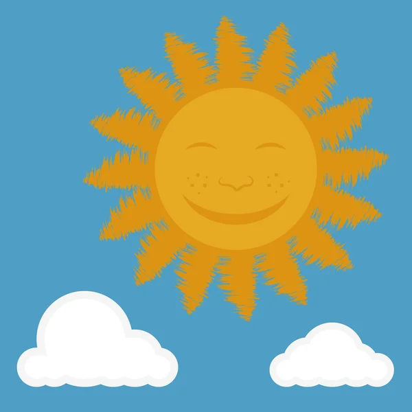 Soleil mignon et nuages — Image vectorielle