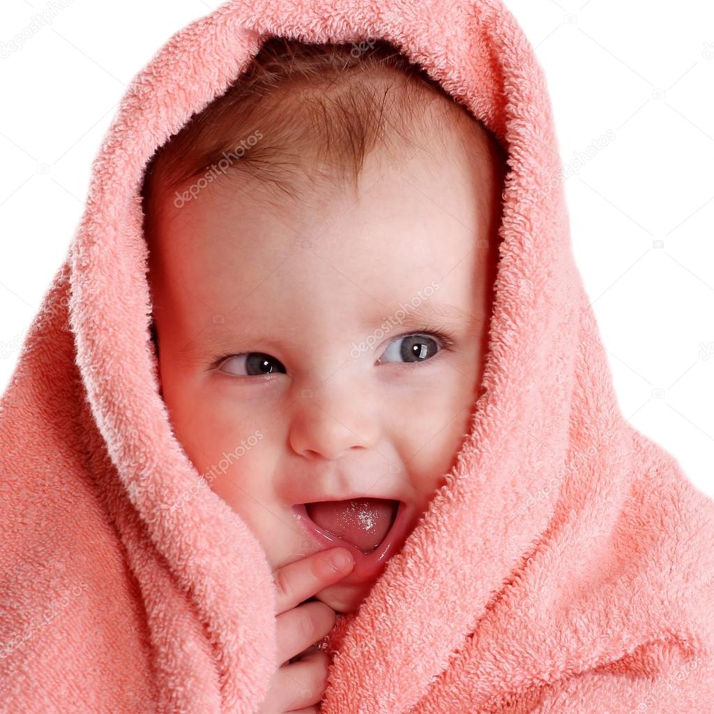 cheerful child after bathing