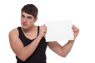 reklam için boş bir tutan genç erkek atlet