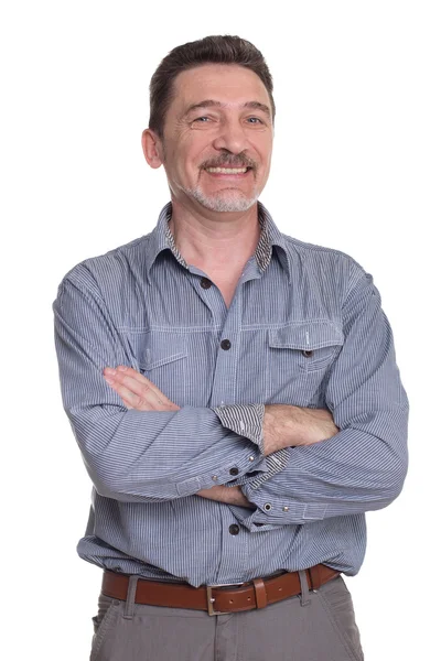 Hombre de mediana edad sonriente con camisa gris —  Fotos de Stock