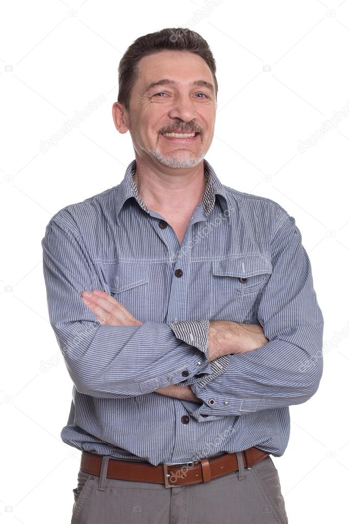 Smiling middle age man with grey shirt