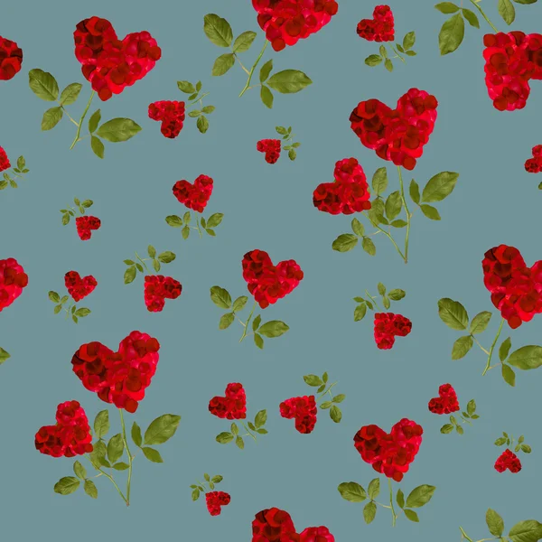 Nahtloses Muster rote Herz-Rosenblätter — Stockfoto