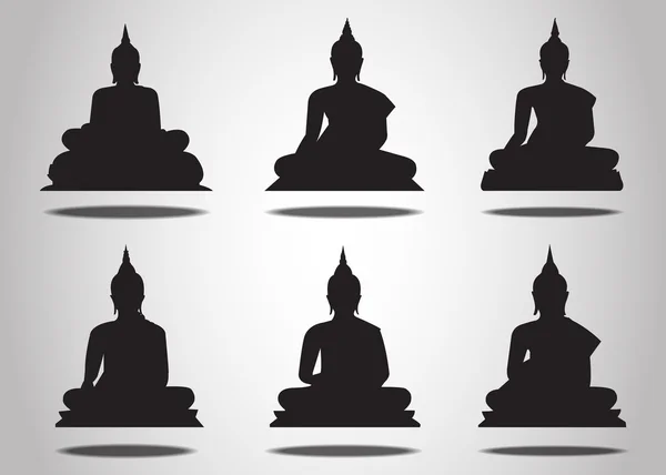 Ensemble de silhouettes de Bouddha sur le fond blanc — Image vectorielle