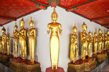 Wat Pho Tapınağındaki Buda sıralı güzel bir şekilde Bangkok, Tayland.