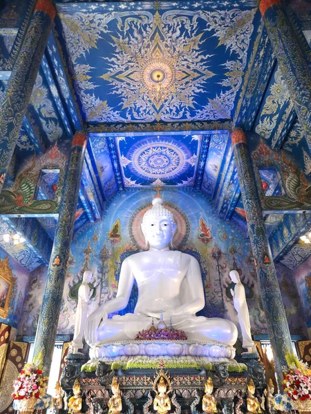 Bílý Buddha Modrém Chrámu Wat Rong Seur Ten Temple Chiang — Stock fotografie
