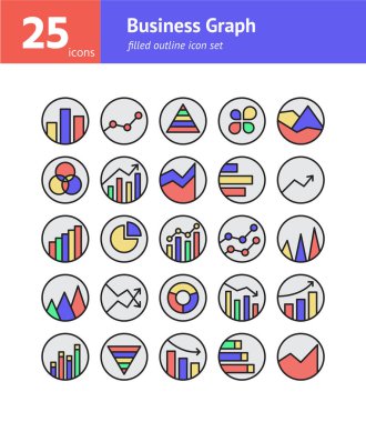 İş Grafiği ana hatları simge seti doldurdu. Vektör ve Görüntü.