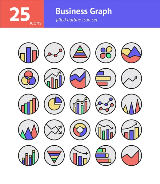 İş Grafiği ana hatları simge seti doldurdu. Vektör ve Görüntü.