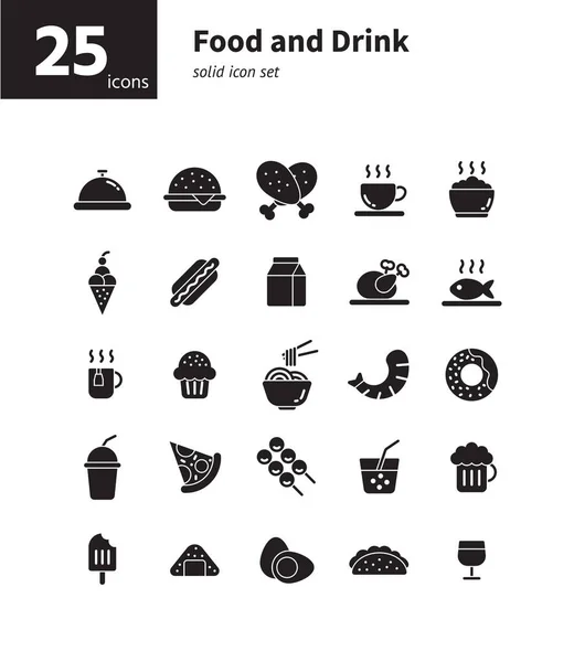 Eten Drinken Vaste Pictogram Set Vector Illustratie — Stockvector