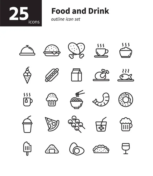 Eten Drinken Omtrek Pictogram Set Vector Illustratie — Stockvector