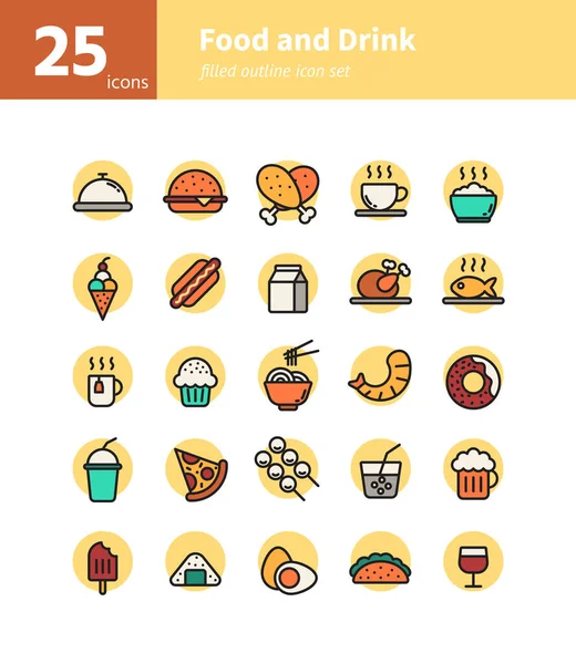 Eten Drinken Gevulde Omtrek Pictogram Set Vector Illustratie — Stockvector