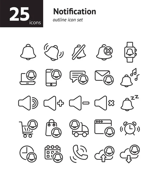 Notification Outline Icon Set Vector Illustration — Vector de stock